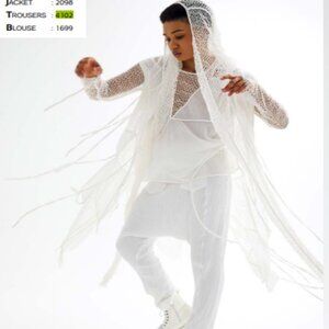 CARACLAN's Long Net Jacket with Strings and a Hooded Collar brand new